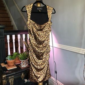 Nicole Miller Leopard Print Ruched Midi Dress